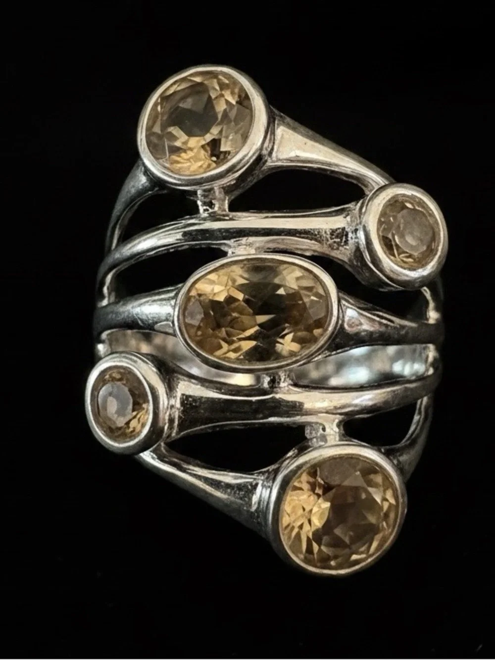 Sterling Silver Multi-Stone Citrine Ring - Yellow‎ Gemstone Band